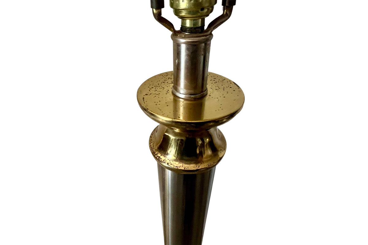 Mid-Century Italian Brushed Steel & Brass Floor Lamp