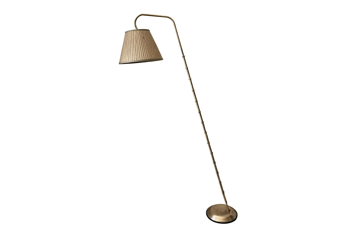 Mid-Century Italian Brass Faux Bamboo Angled Floor Lamp
