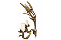 Pair of Mid-Century Italian Gilt Tole Wheat Sheaf Wall Lights 
