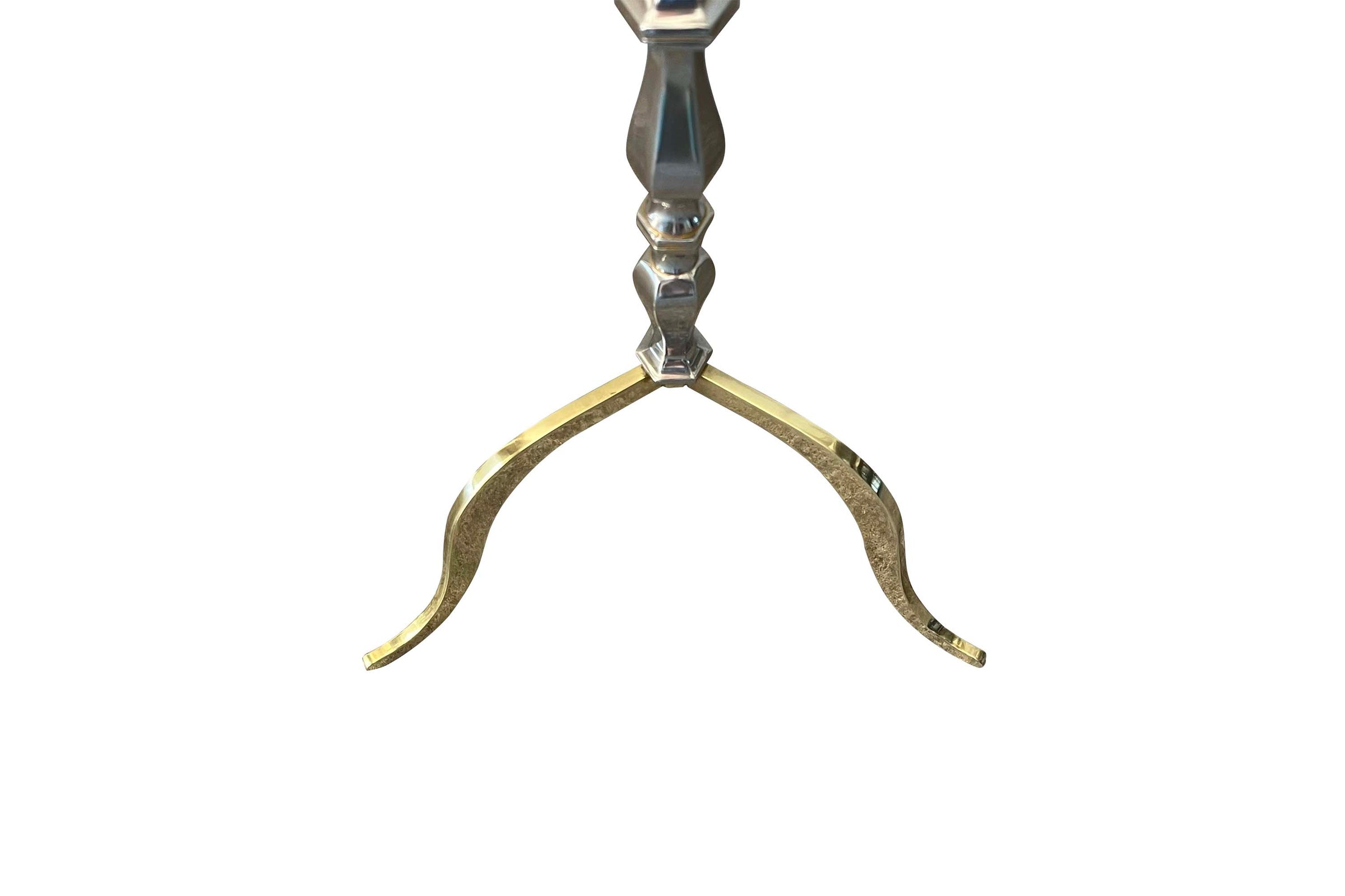 Mid-Century French Nickel-Plated Brass Floor Lamp on Brass Tripod Base