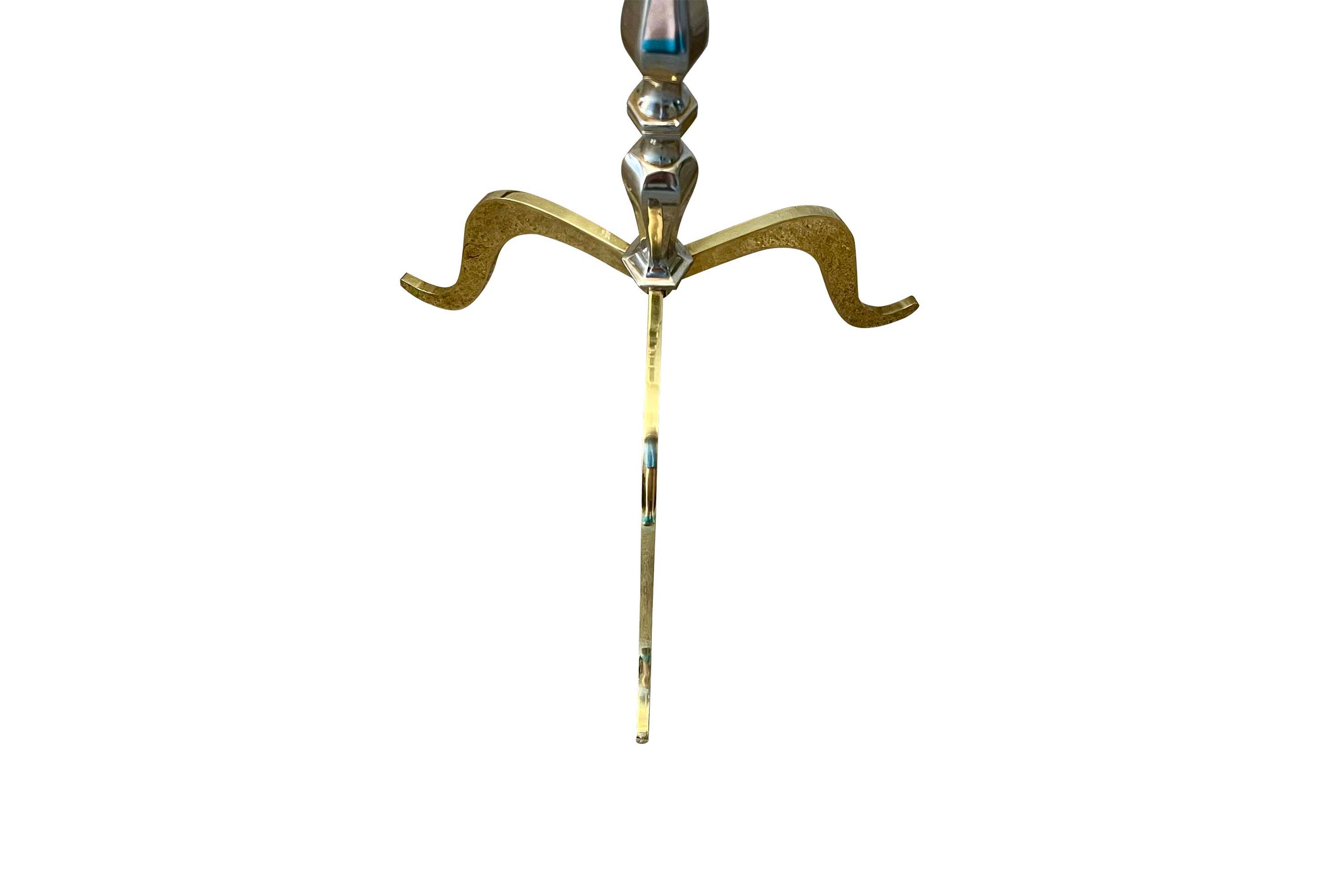 Mid-Century French Nickel-Plated Brass Floor Lamp on Brass Tripod Base