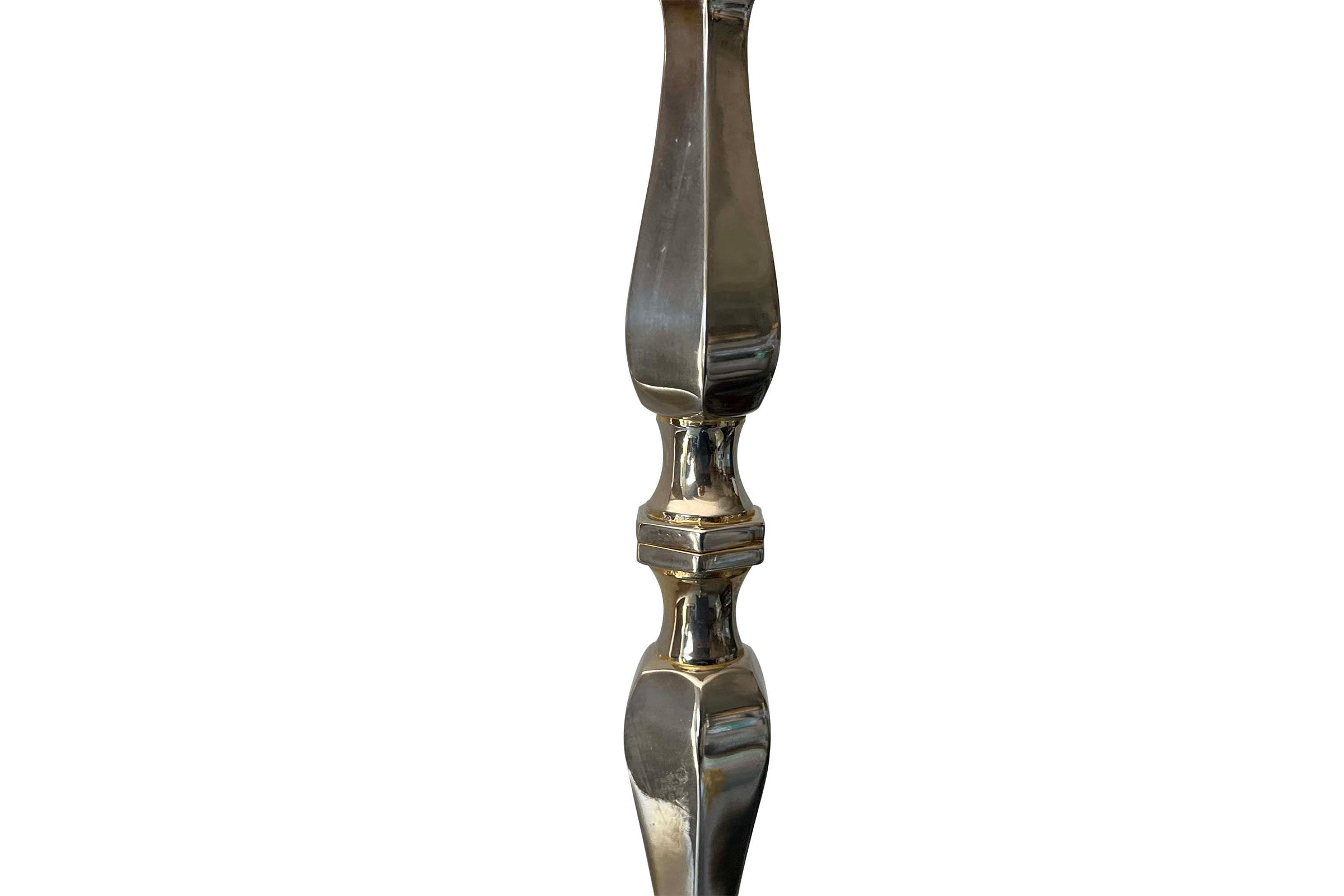 Mid-Century French Nickel-Plated Brass Floor Lamp on Brass Tripod Base