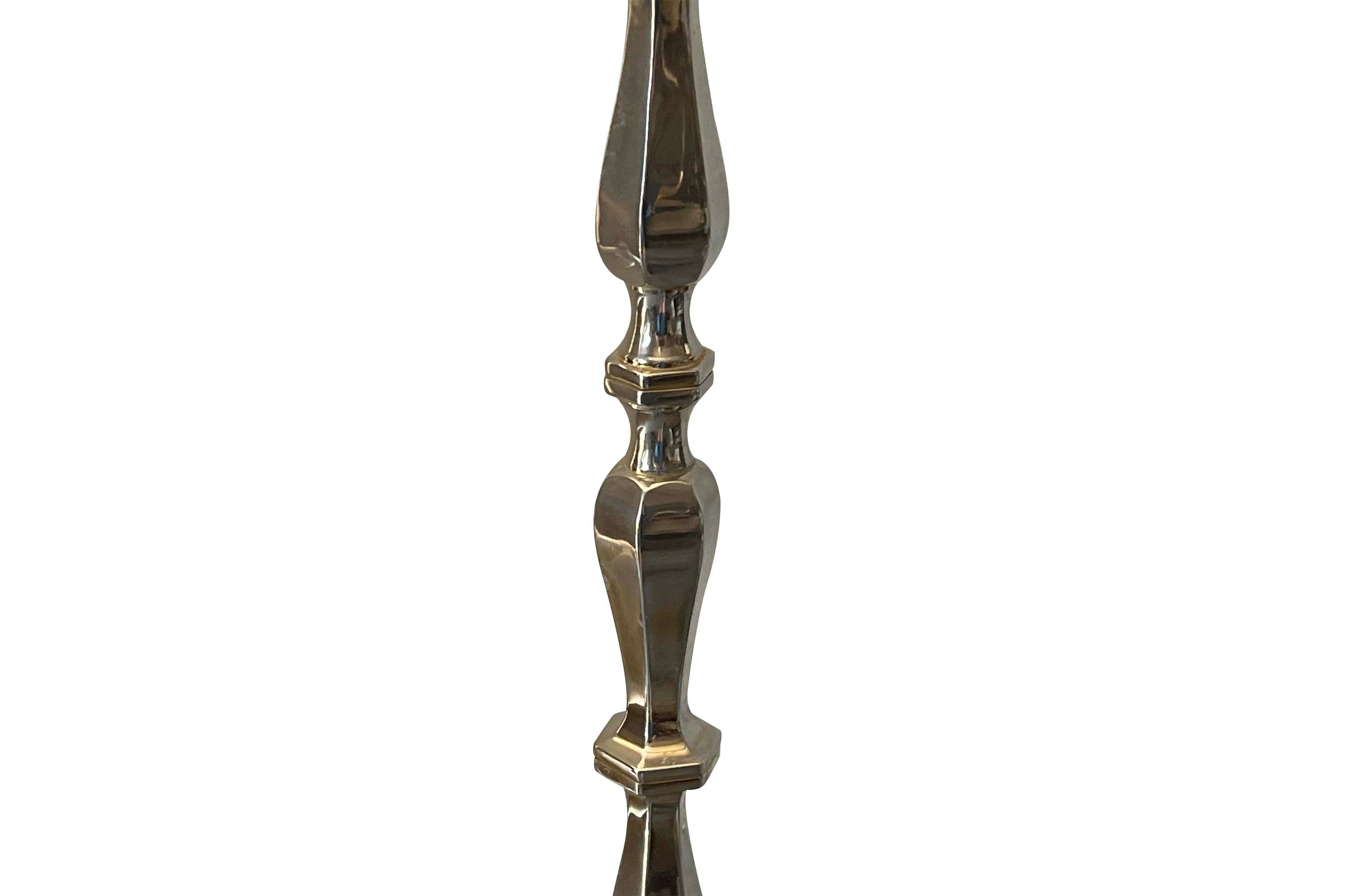 Mid-Century French Nickel-Plated Brass Floor Lamp on Brass Tripod Base