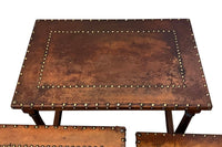 20th Century Spanish Leather & Brass Studded Nest of Four Tables