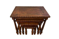 20th Century Spanish Leather & Brass Studded Nest of Four Tables
