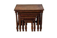 20th Century Spanish Leather & Brass Studded Nest of Four Tables