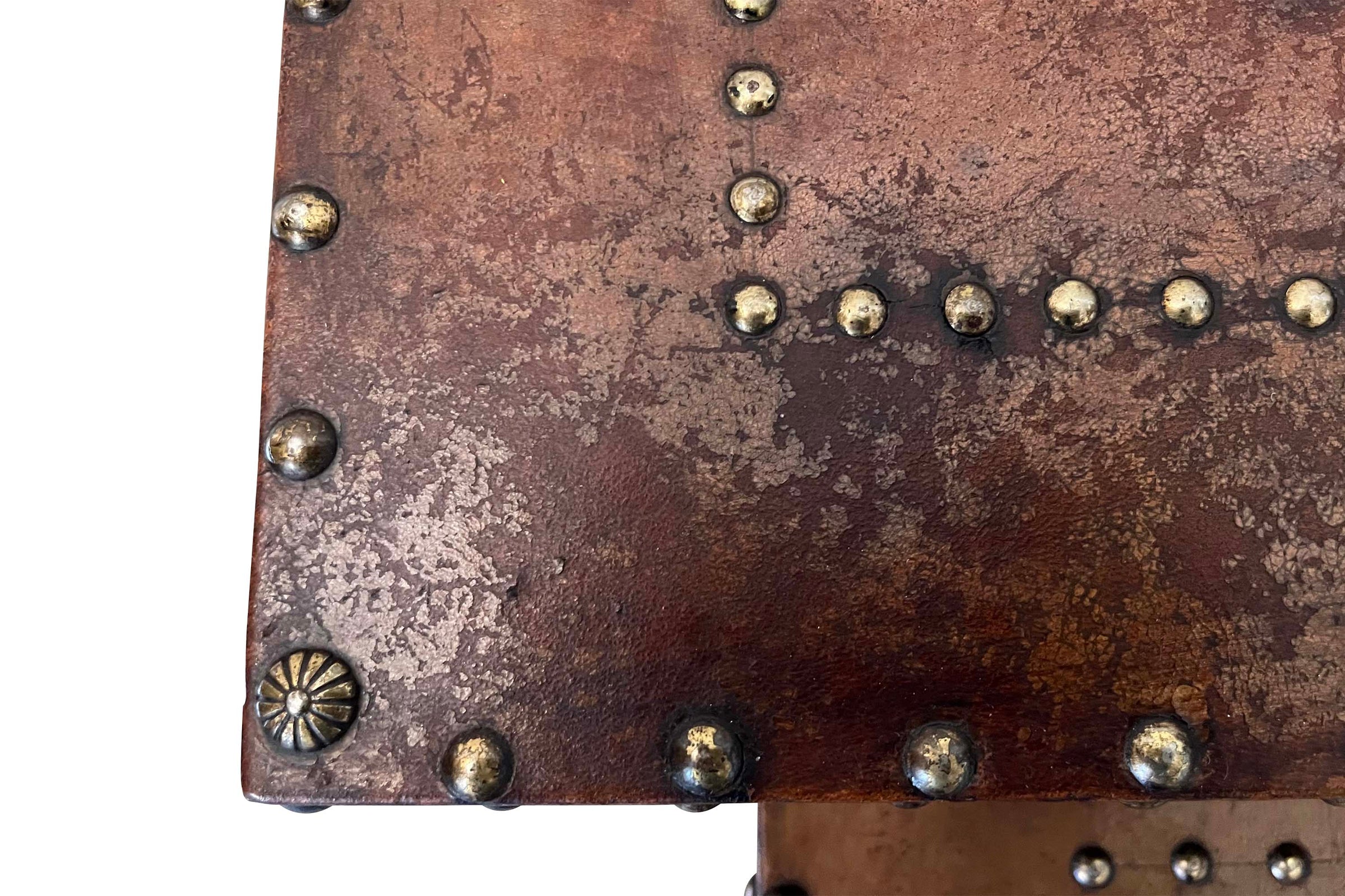 20th Century Spanish Leather & Brass Studded Nest of Four Tables