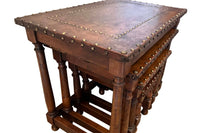 20th Century Spanish Leather & Brass Studded Nest of Four Tables