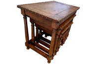 20th Century Spanish Leather & Brass Studded Nest of Four Tables