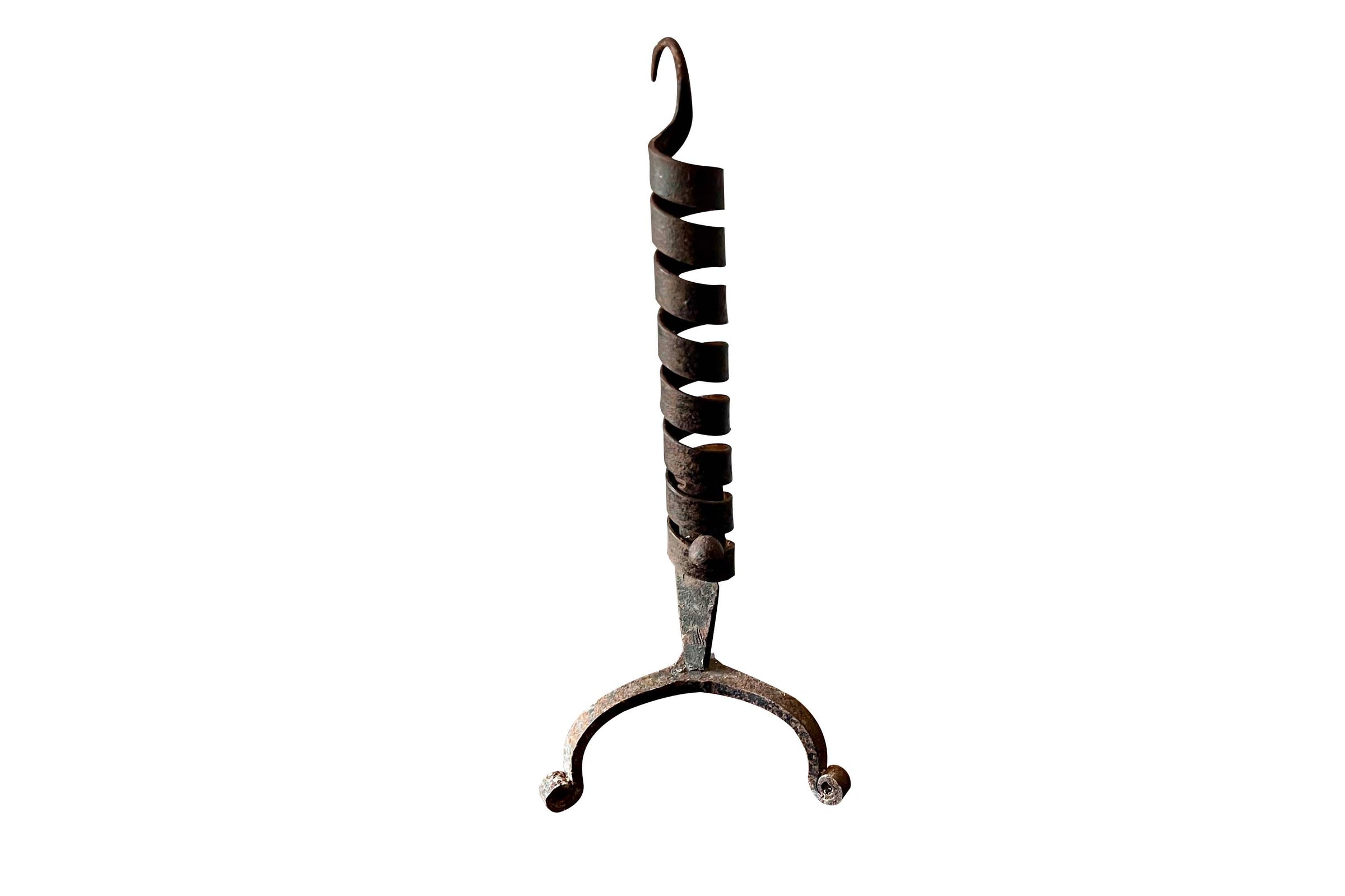 Pair of 19th Century French Wrought Iron Rat de Cave Cellar Candlesticks