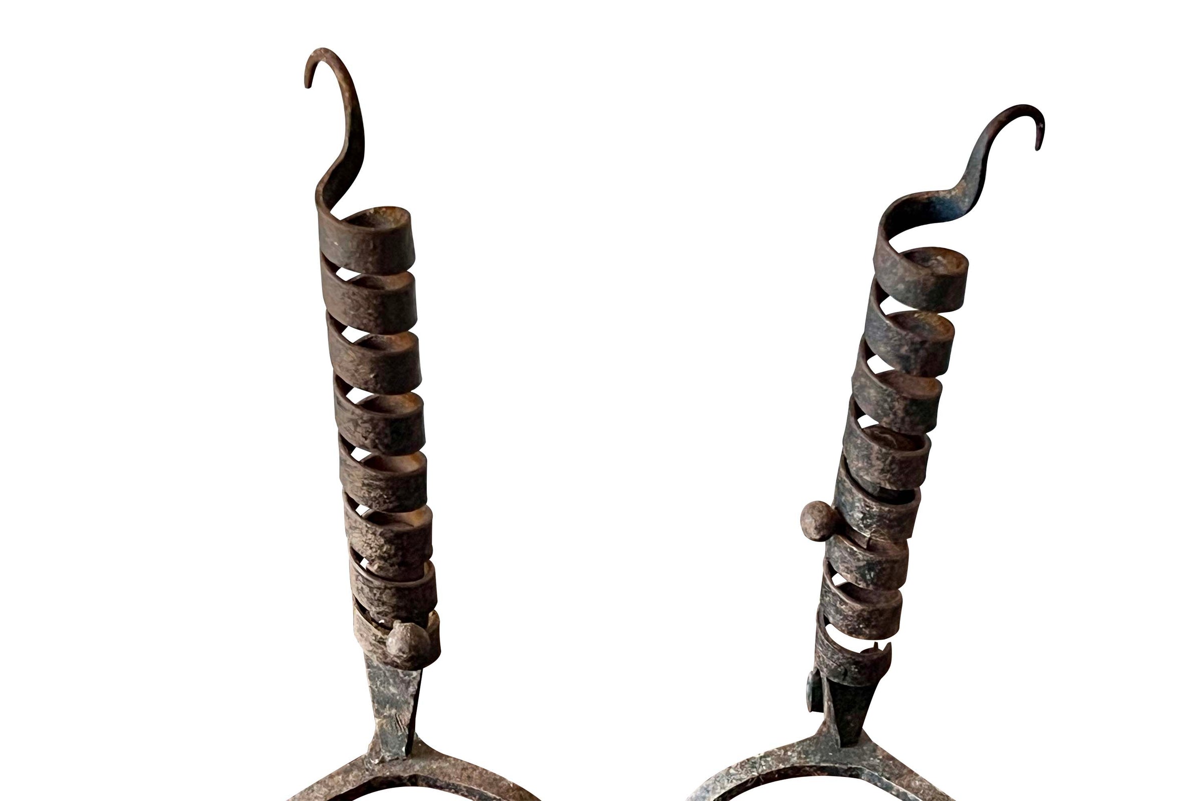 Pair of 19th Century French Wrought Iron Rat de Cave Cellar Candlesticks
