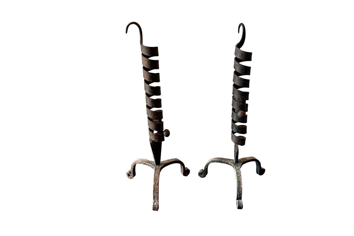 Pair of 19th Century French Wrought Iron Rat de Cave Cellar Candlesticks