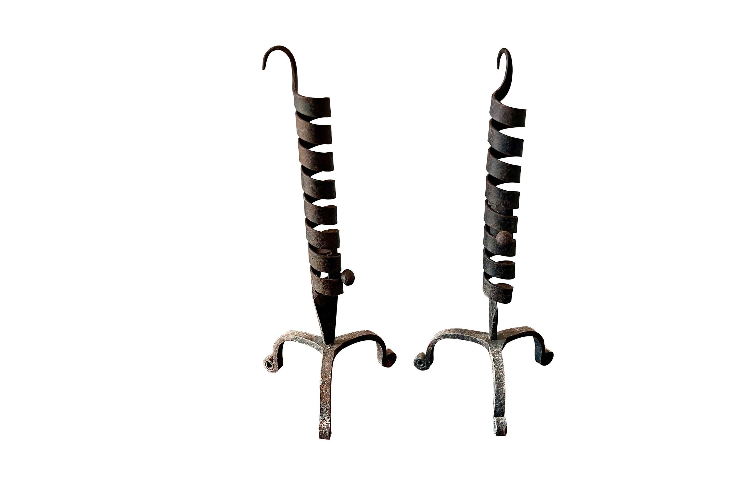 Pair of 19th Century French Wrought Iron Rat de Cave Cellar Candlesticks