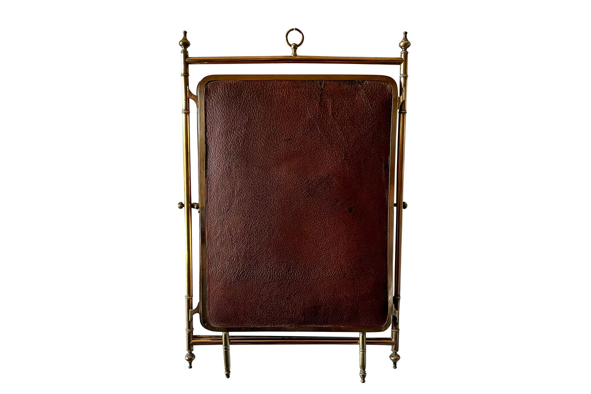 Late 19th Century French Brass and Leather Triptych Dressing Mirror