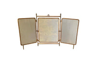 Late 19th Century French Brass and Leather Triptych Dressing Mirror