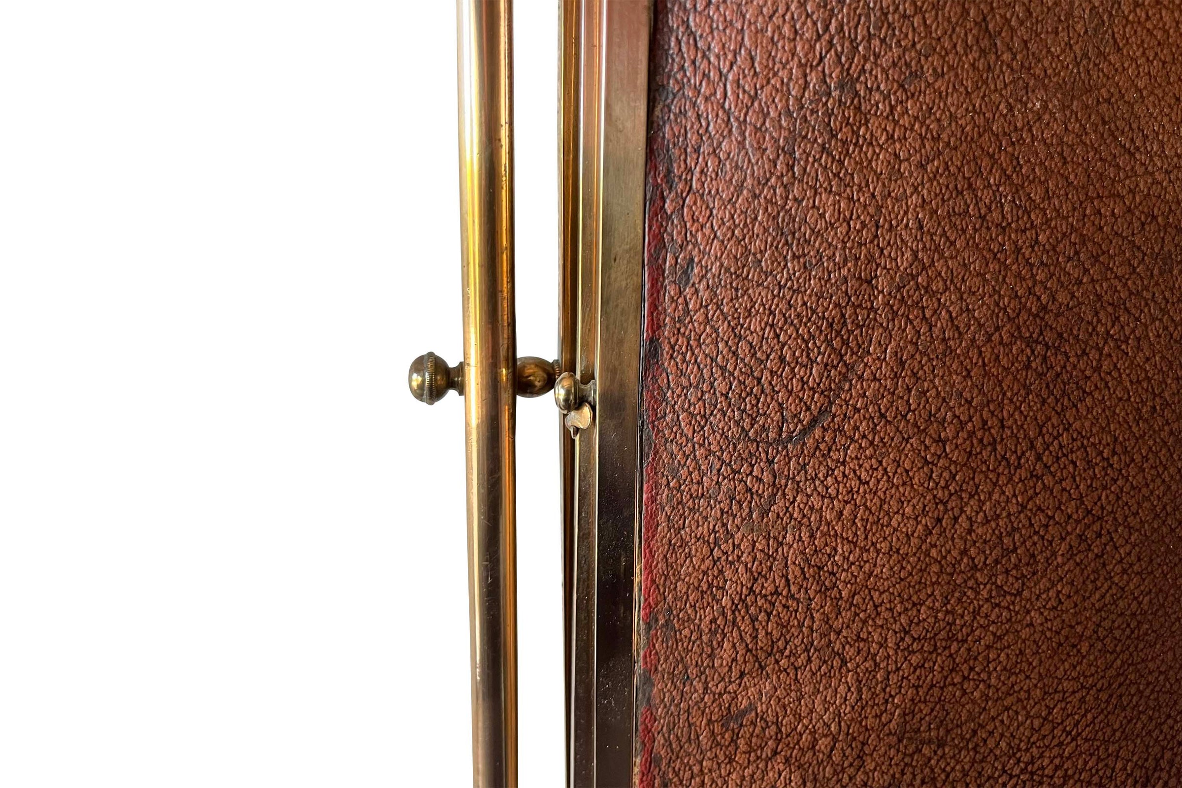 Late 19th Century French Brass and Leather Triptych Dressing Mirror