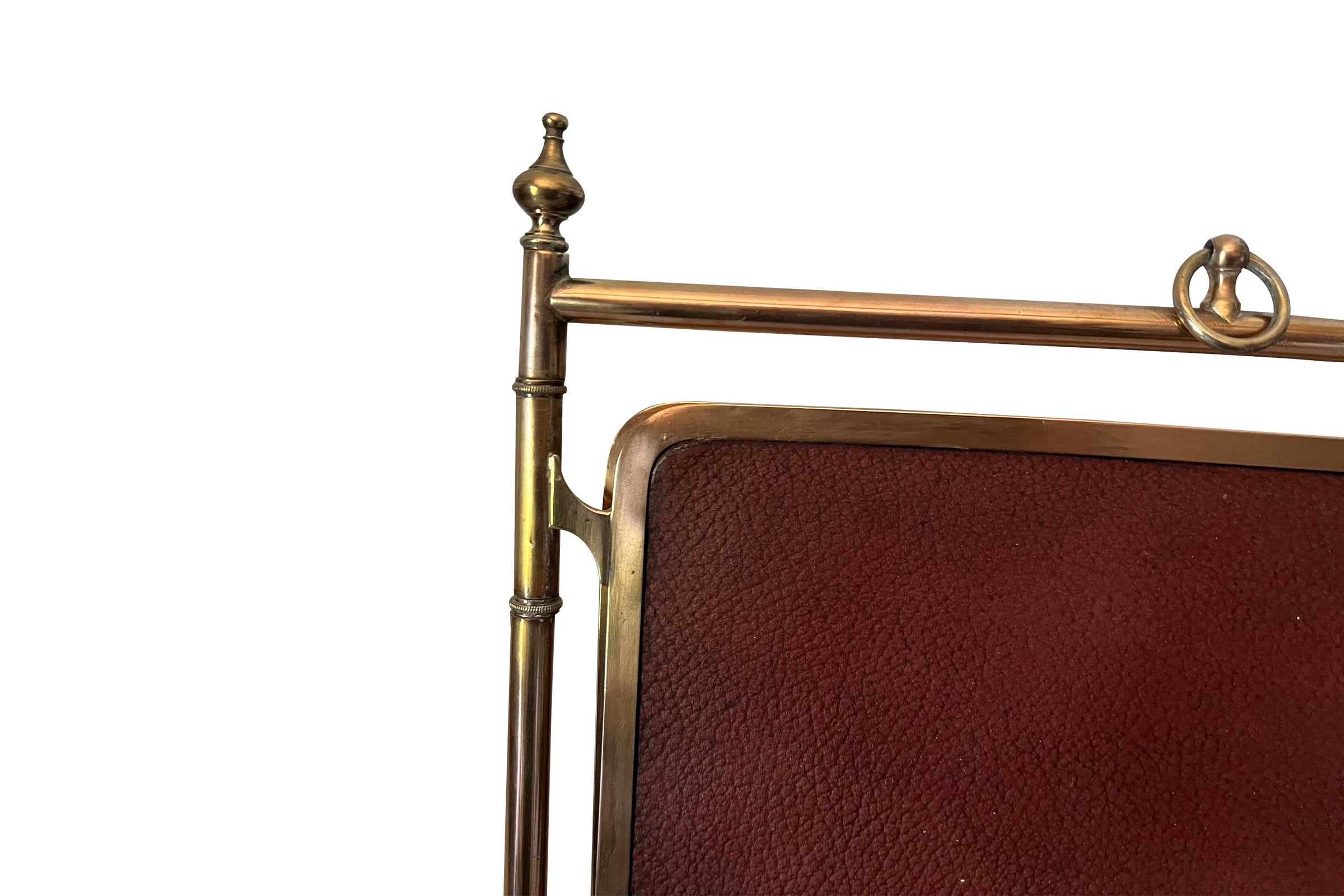 Late 19th Century French Brass and Leather Triptych Dressing Mirror