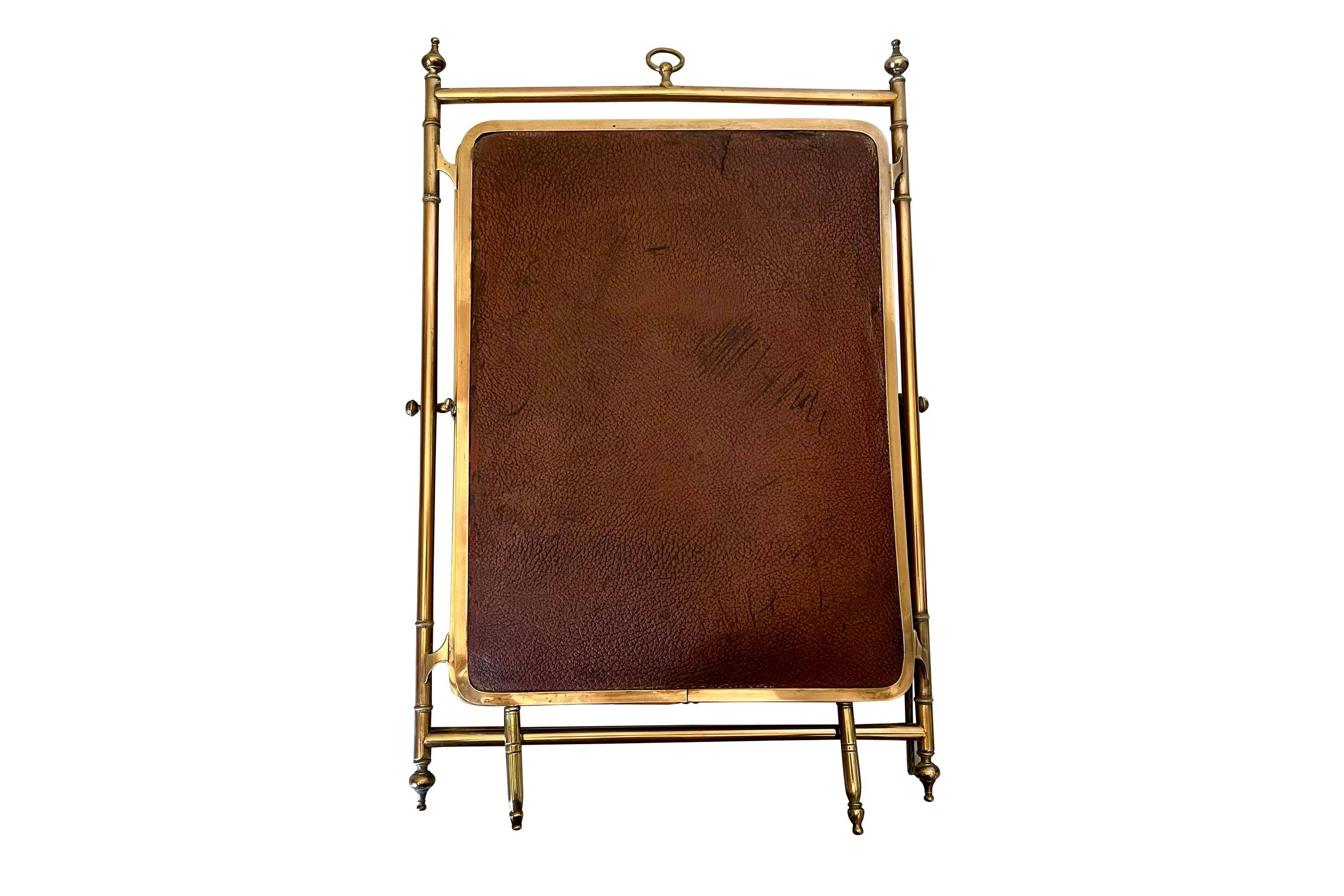Late 19th Century French Brass and Leather Triptych Dressing Mirror