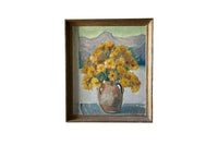 Mid-Century French Still Life Painting with Yellow Flowers by Jean Perret