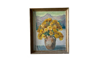 Mid-Century French Still Life Painting with Yellow Flowers by Jean Perret