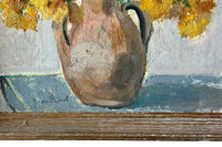 Mid-Century French Still Life Painting with Yellow Flowers by Jean Perret
