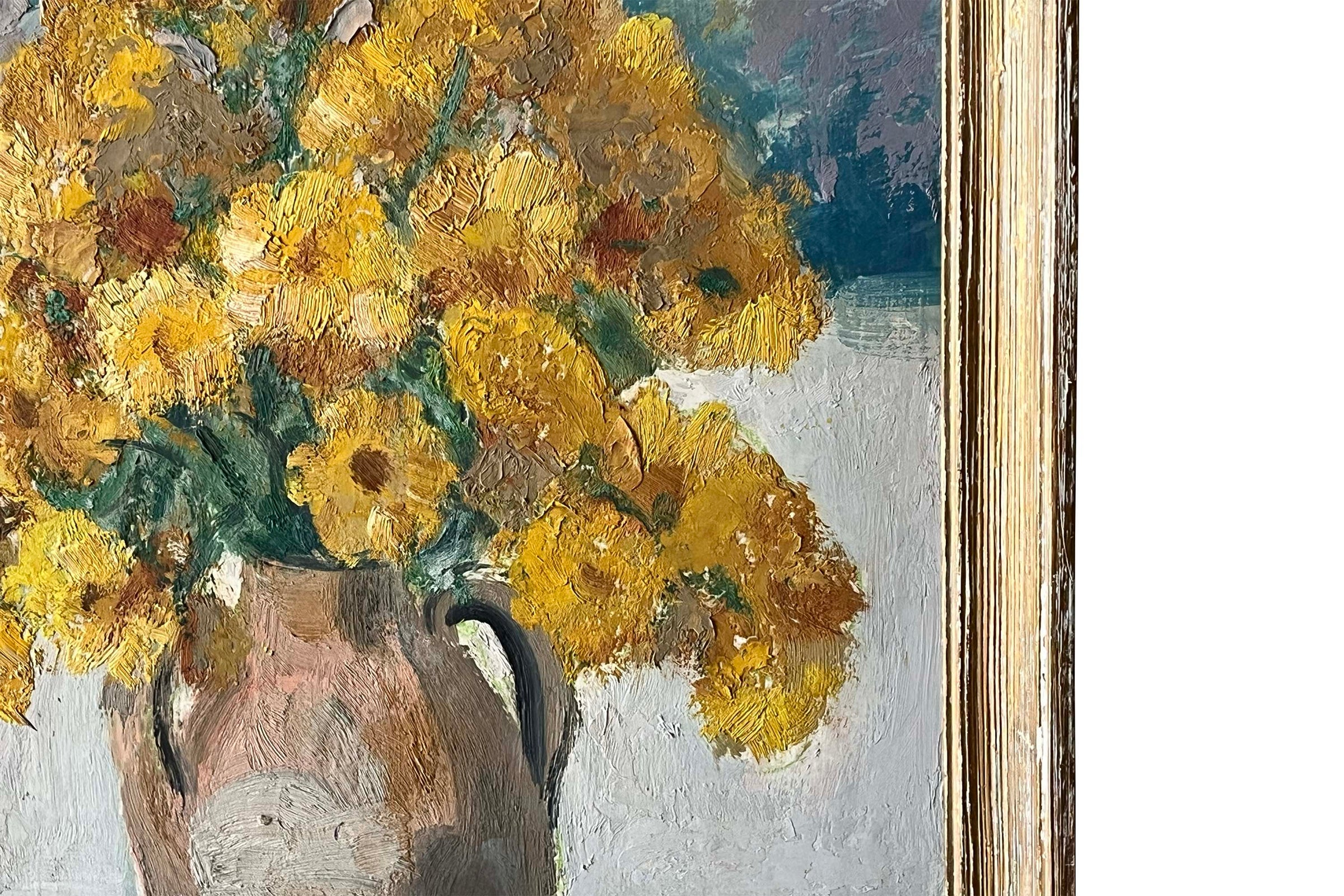 Mid-Century French Still Life Painting with Yellow Flowers by Jean Perret