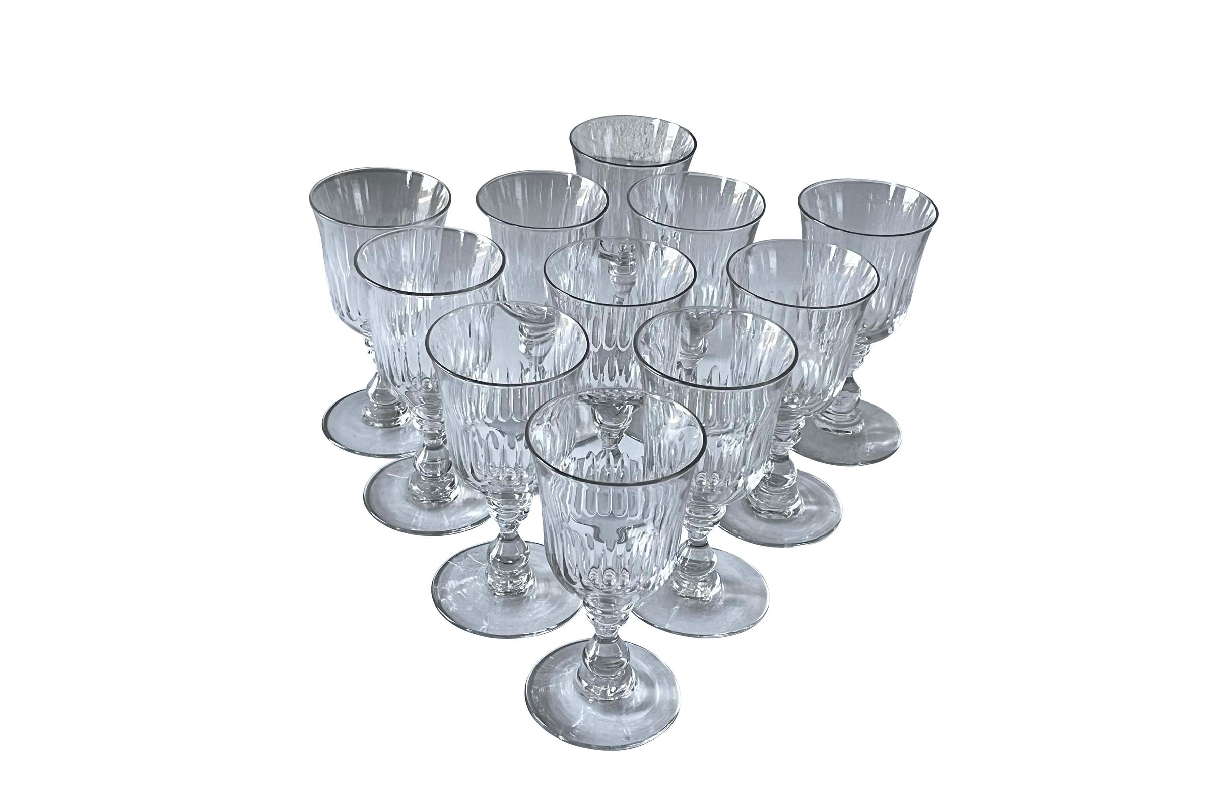 SET OF TEN EARLY 20TH CENTURY HAND-BLOWN FRENCH WINE GLASSES