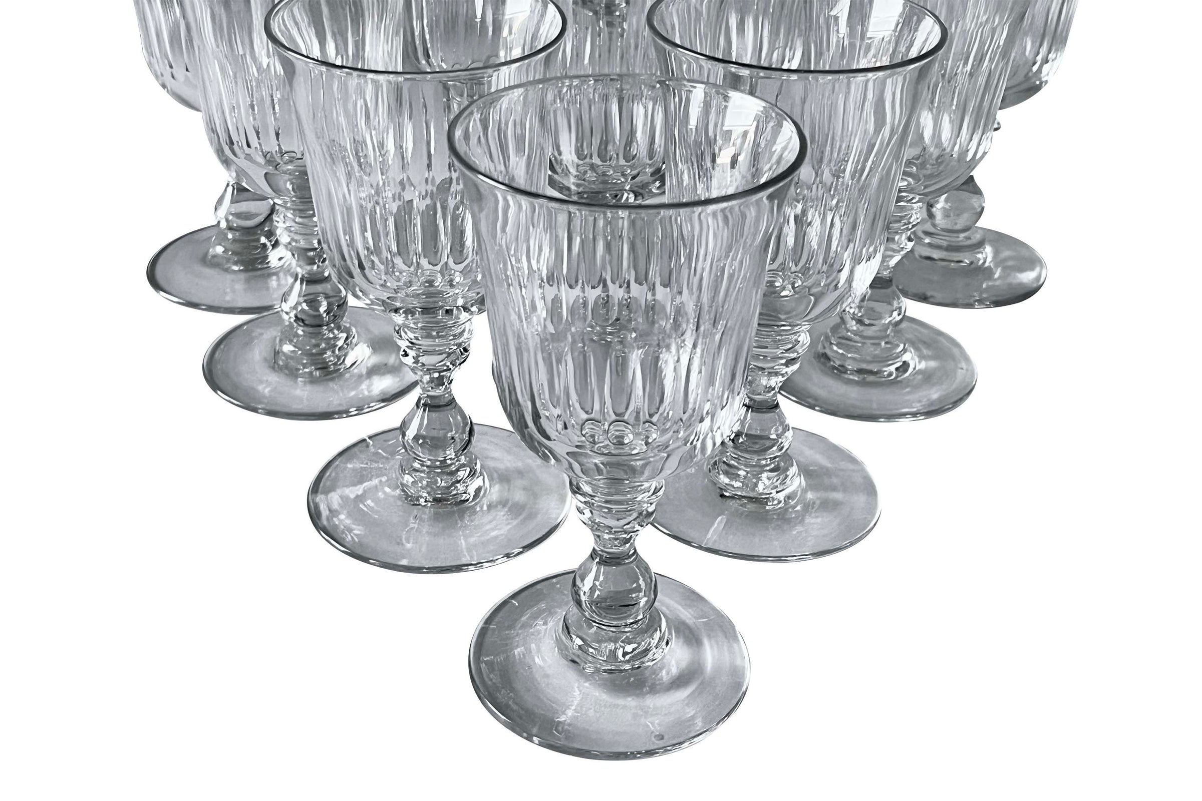SET OF TEN EARLY 20TH CENTURY HAND-BLOWN FRENCH WINE GLASSES