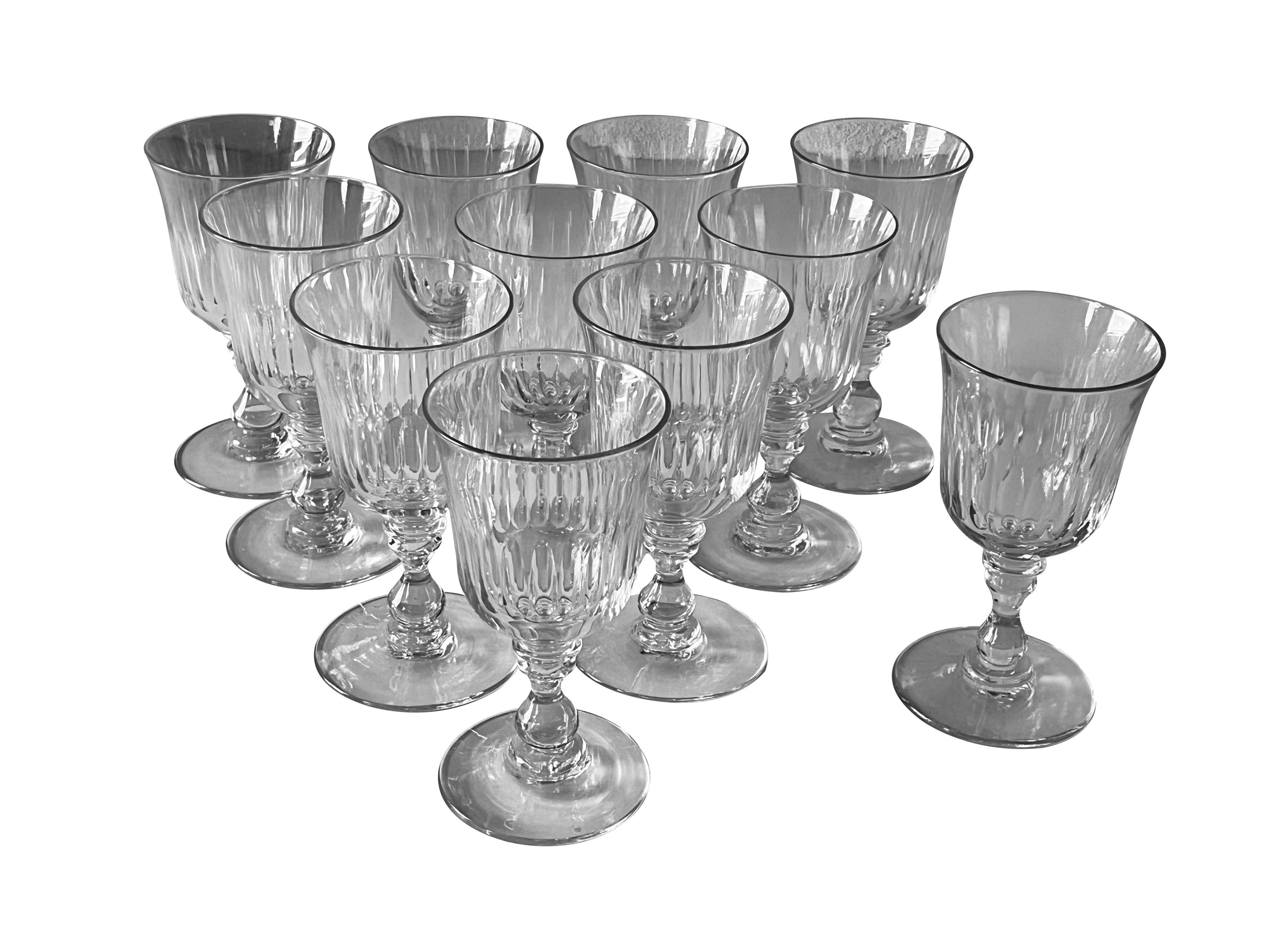 SET OF TEN EARLY 20TH CENTURY HAND-BLOWN FRENCH WINE GLASSES
