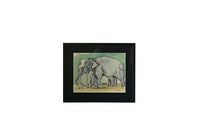 A charming and evocative 20th Century French watercolour and ink study depicting a pair of elephants from the celebrated French 'Circus Pinder'.