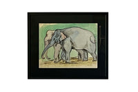 A charming and evocative 20th Century French watercolour and ink study depicting a pair of elephants from the celebrated French 'Circus Pinder'.