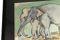 A charming and evocative 20th Century French watercolour and ink study depicting a pair of elephants from the celebrated French 'Circus Pinder'.