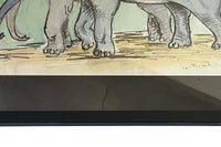 A charming and evocative 20th Century French watercolour and ink study depicting a pair of elephants from the celebrated French 'Circus Pinder'.