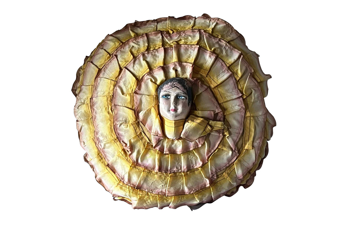 Early 20th Century French Pierrot Boudoir Cushion with Hand-Painted Face