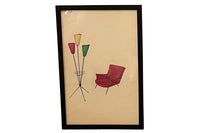 Collection of Eight Mid-Century Modern Interior & Furniture Design Watercolours by Anfossi