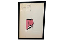 Collection of Eight Mid-Century Modern Interior & Furniture Design Watercolours by Anfossi