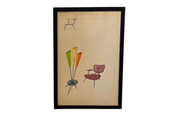 Collection of Eight Mid-Century Modern Interior & Furniture Design Watercolours by Anfossi