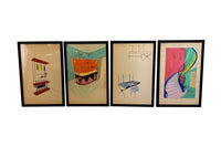 Collection of Eight Mid-Century Modern Interior & Furniture Design Watercolours by Anfossi