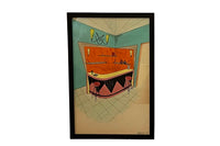 Collection of Eight Mid-Century Modern Interior & Furniture Design Watercolours by Anfossi