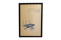 Collection of Eight Mid-Century Modern Interior & Furniture Design Watercolours by Anfossi