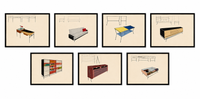 COLLECTION OF SEVEN MID-CENTURY MODERN INTERIOR AND FURNITURE DESIGNS BY ANFOSSI