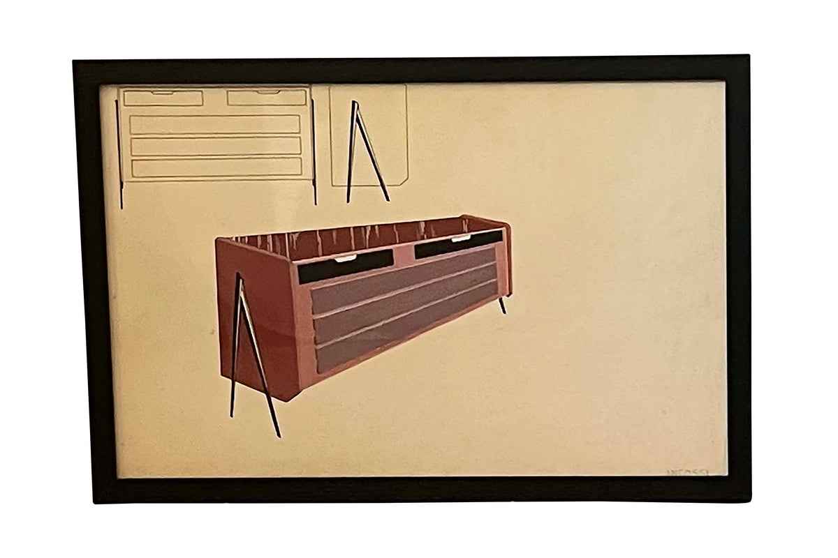 COLLECTION OF SEVEN MID-CENTURY MODERN INTERIOR AND FURNITURE DESIGNS BY ANFOSSI
