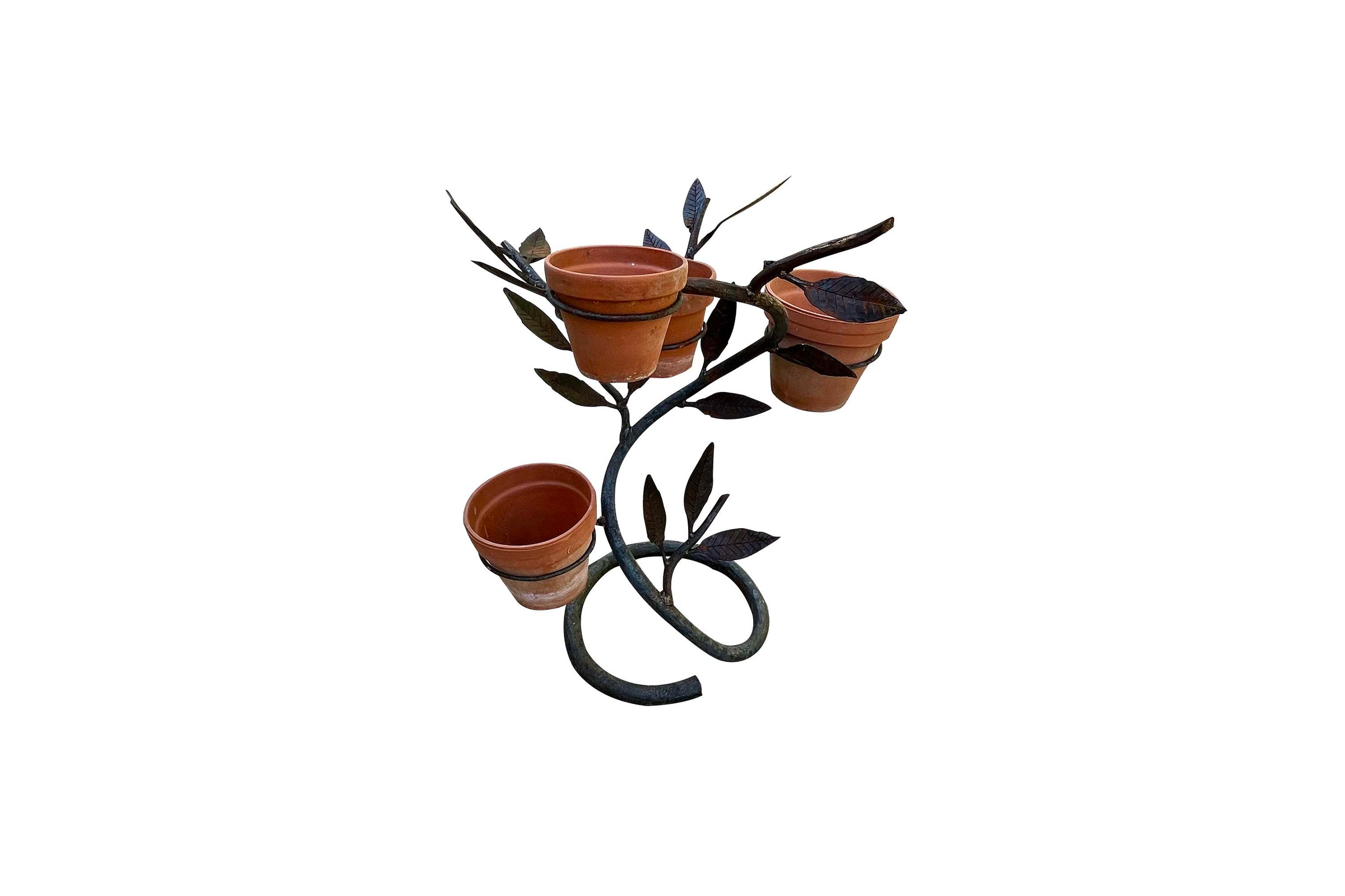Mid-Century French Hand-Wrought Iron Four-Pot Plant Stand