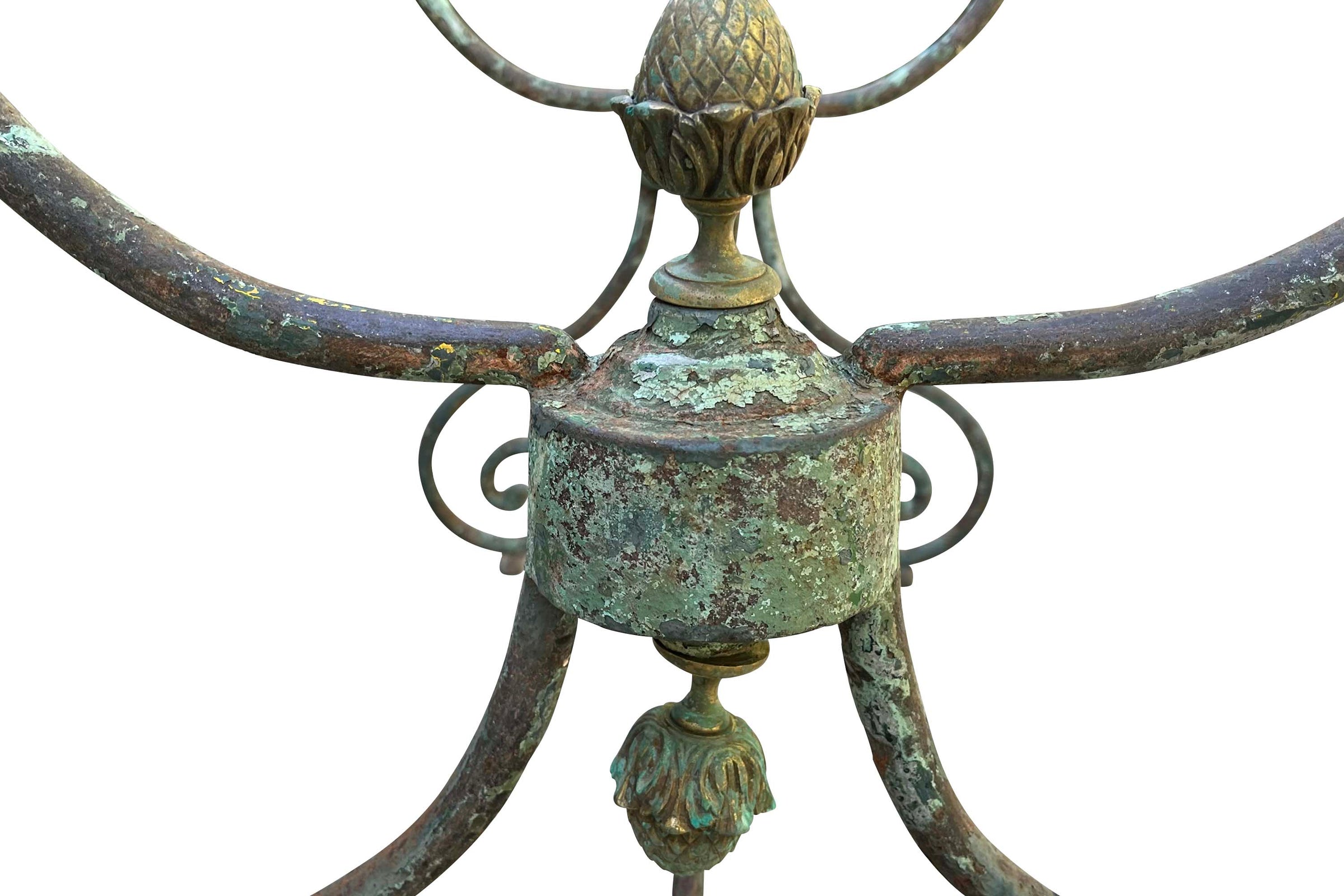 19th Century French Iron Presentation Table with Marble Top and Brass Acorn Finials