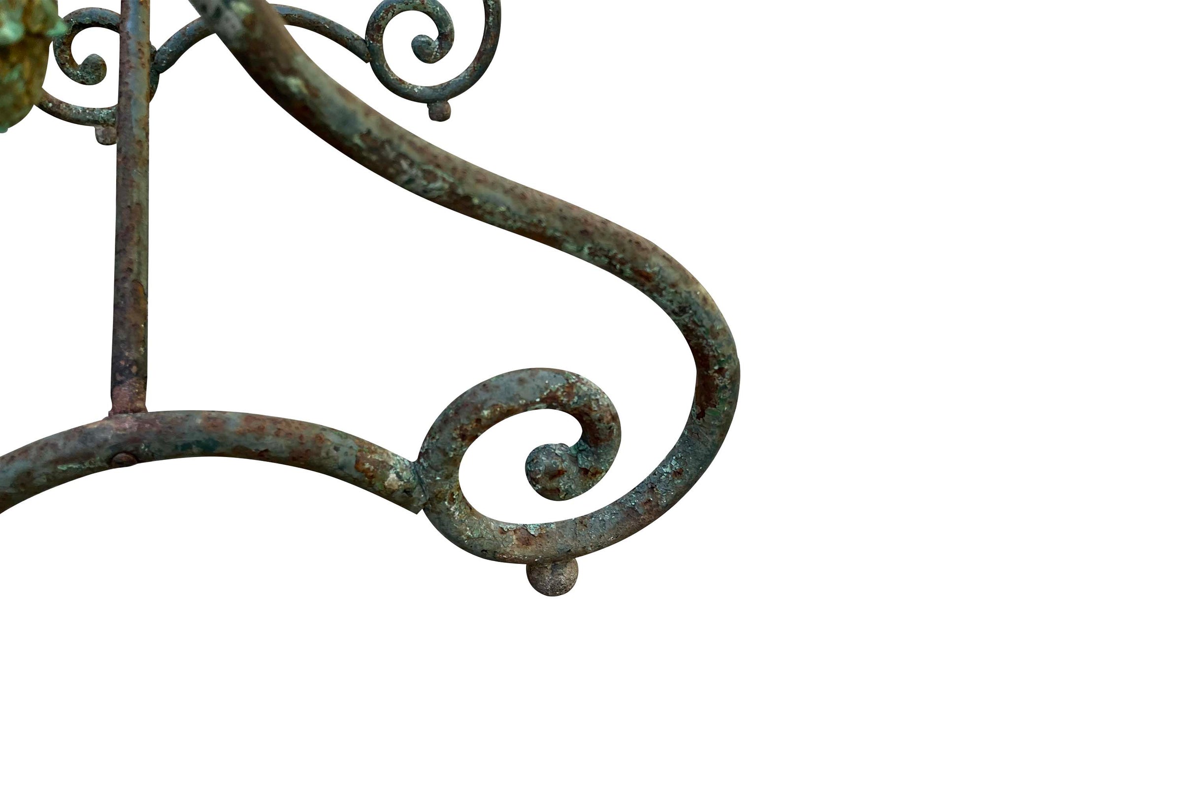 19th Century French Iron Presentation Table with Marble Top and Brass Acorn Finials