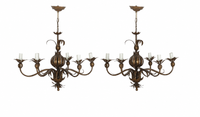 PAIR OF ITALIAN MID CENTURY GILT METAL POMEGRANATE CHANDELIERS