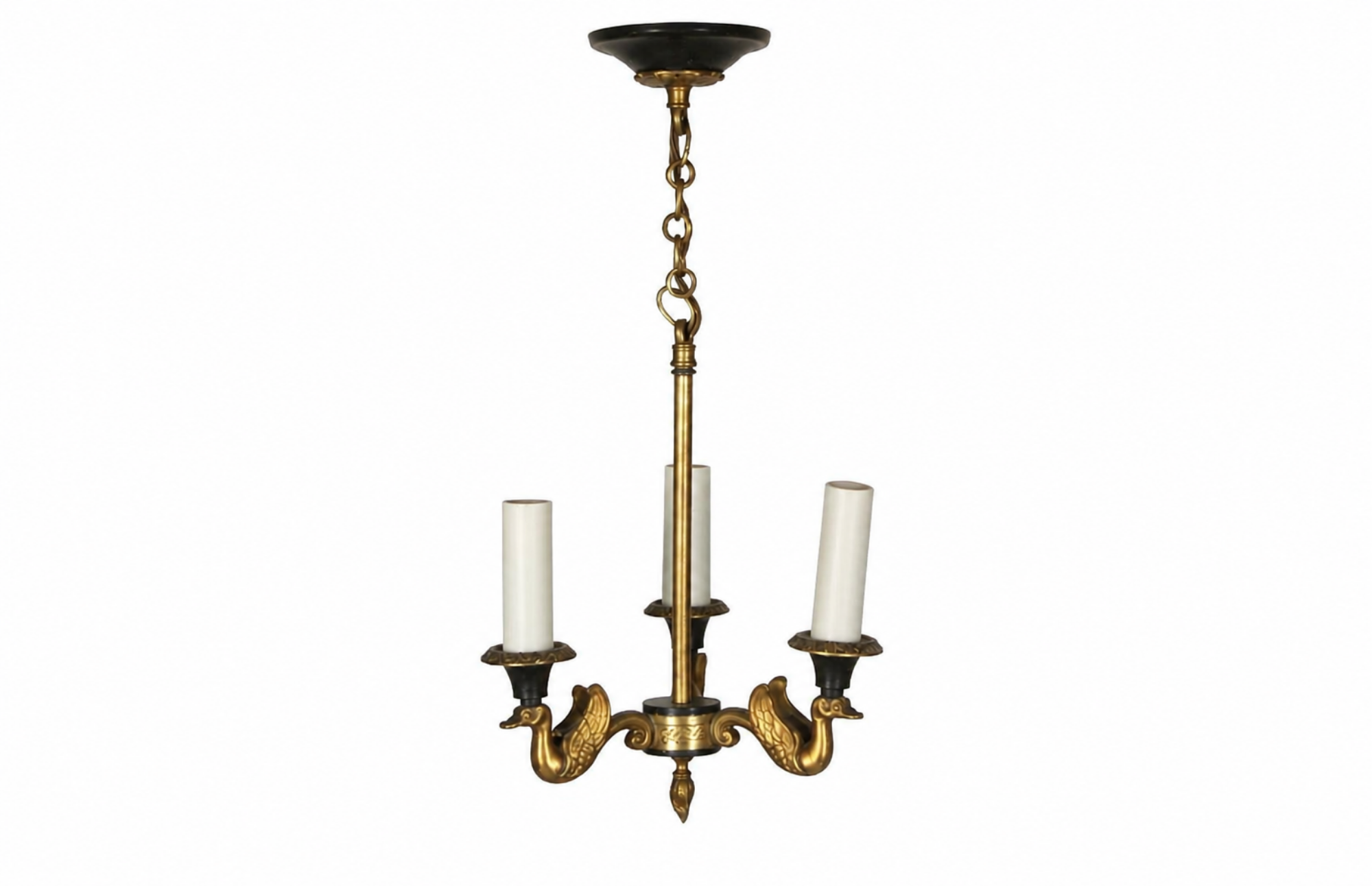 SMALL 20TH CENTURY EMPIRE REVIVAL BRASS SWAN CHANDELIER