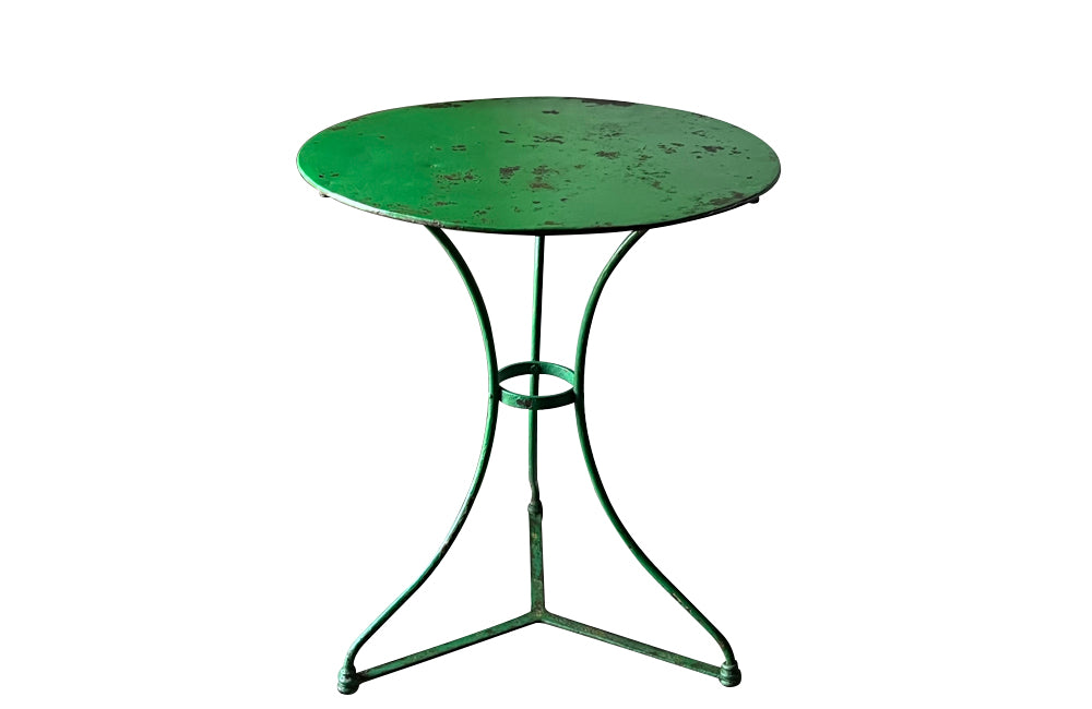 Antique garden table or gueridon with painted green finish 1900 French