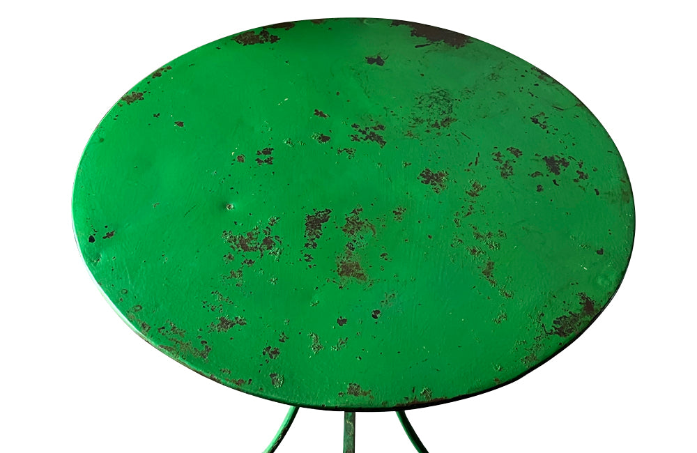 Antique garden table or gueridon with painted green finish 1900 French