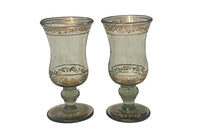 Pair of antique French hand blown glasses with applied gilt ornamentation - French antiques